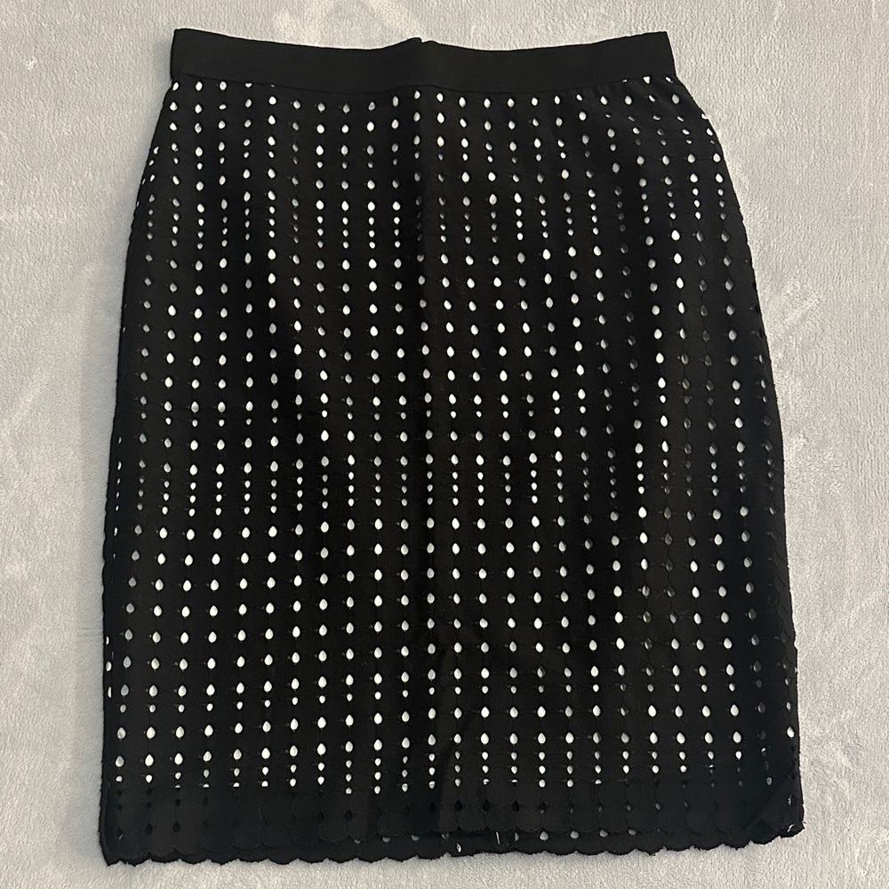 Ann Taylor Laser Cutout Black Pencil Skirt